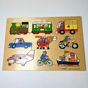 Simplex Vintage Wooden Puzzle Transportation Trains Cars Planes, Made in Holland